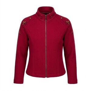 Norlender XS Norway Red 100% Pure Wool Embroidered Sweater Jacket -‎ CJ